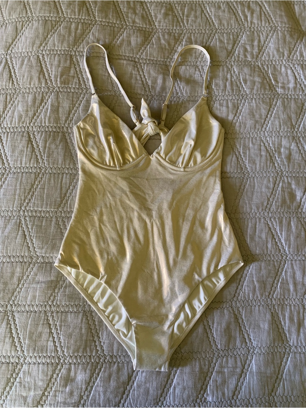 Melissa Odabash One-Piece Seychelles Swimsuit in Subtle Gold Tie-back NWT
